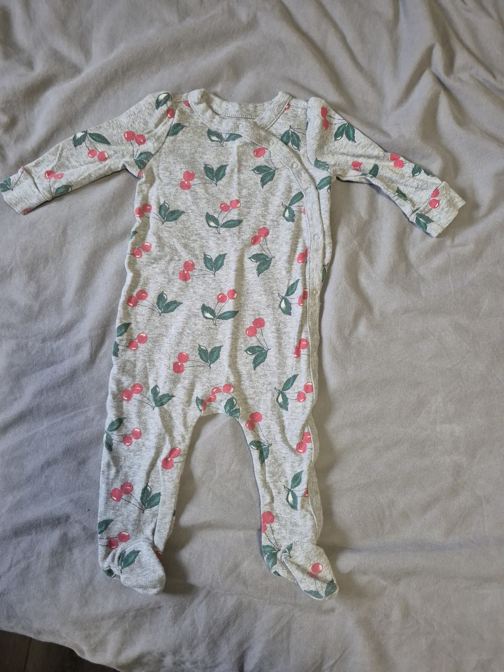 GAP Gray Baby Footie with Cherry Print